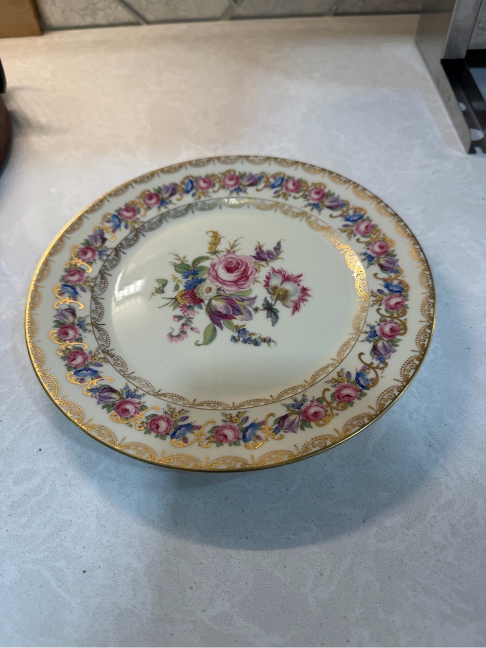 8 Vintage Floral Gold-Rim Porcelain Dessert Plate by Rosenthal